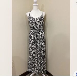 NWT Ann Taylor Loft Black White Floral Maxi Dress Spagetti Straps
